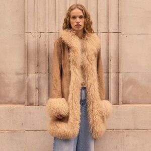 Charlotte Simone Lulu Vegan Suede Coat in Biscuit